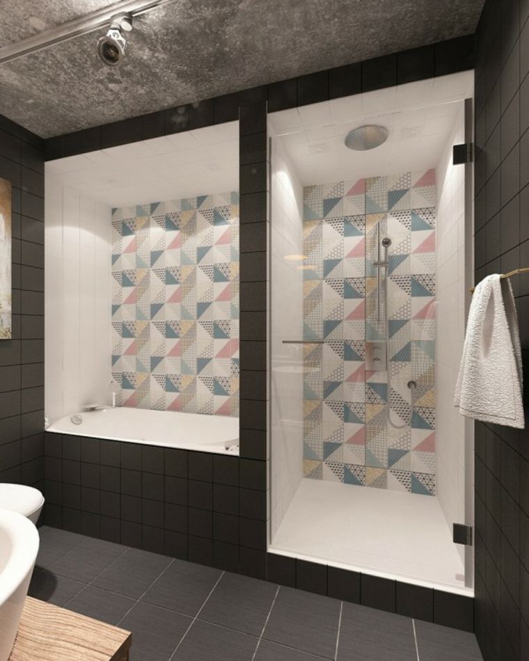 décoration appartement moderne salle de bain carrelage mural original