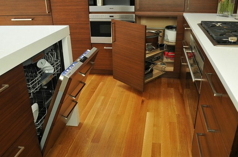 meuble de cuisine en bois design parquet idée aménagement