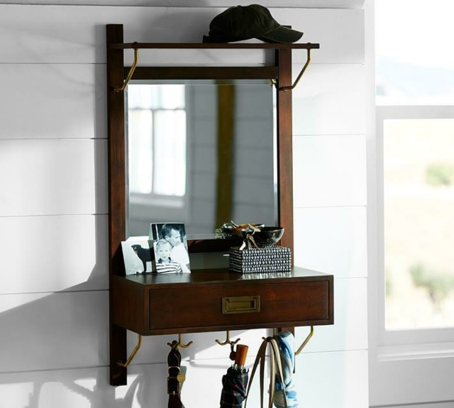 meubles entrée bois miroir design idée aménagement tiroir vestiaire