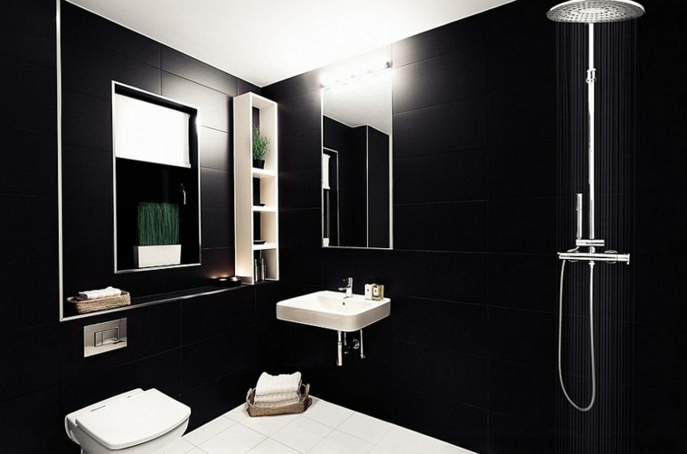 salle de bain noire design idée déco carrelage douche italienne
