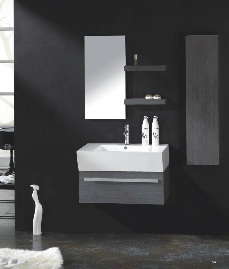 salle de bain grise miroir design déco évier idée déco 