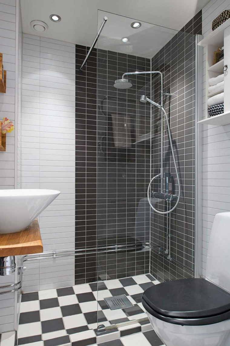 salle de bain moderne noir et blanc douche italienne toilettes 