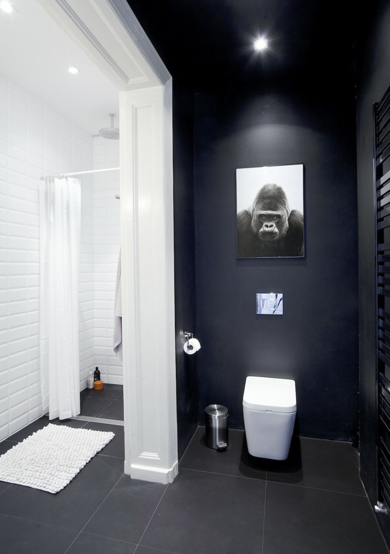 salle de bain noire blanche design toilettes déco idée