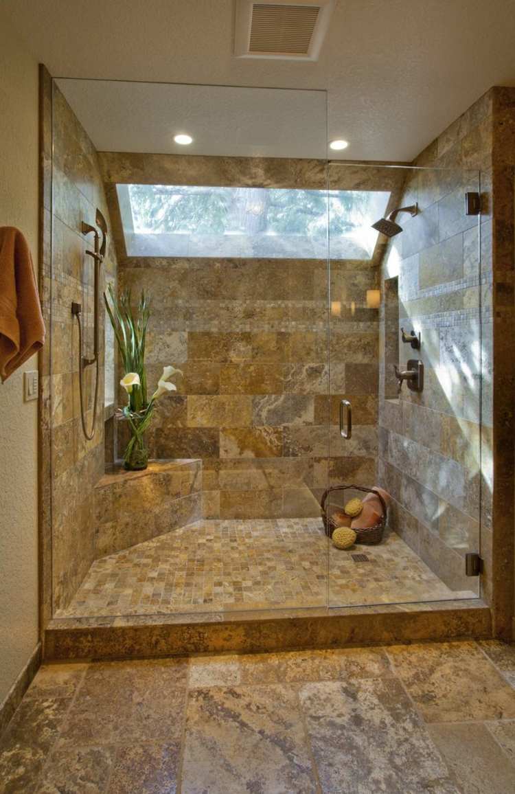 carrelage travertin salle de bain elegante douche