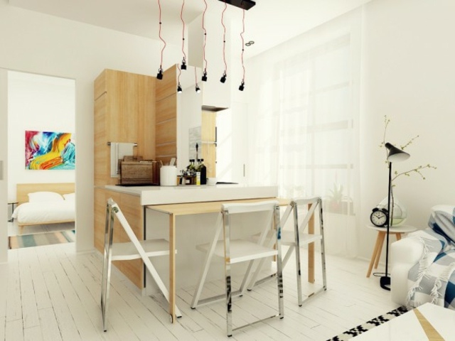 intérieur appartement design blanc luminaire suspension design idée table chaise 