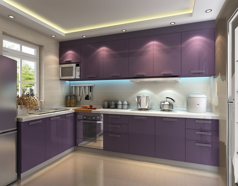 cuisine mobilier design violet pâle meuble bois 