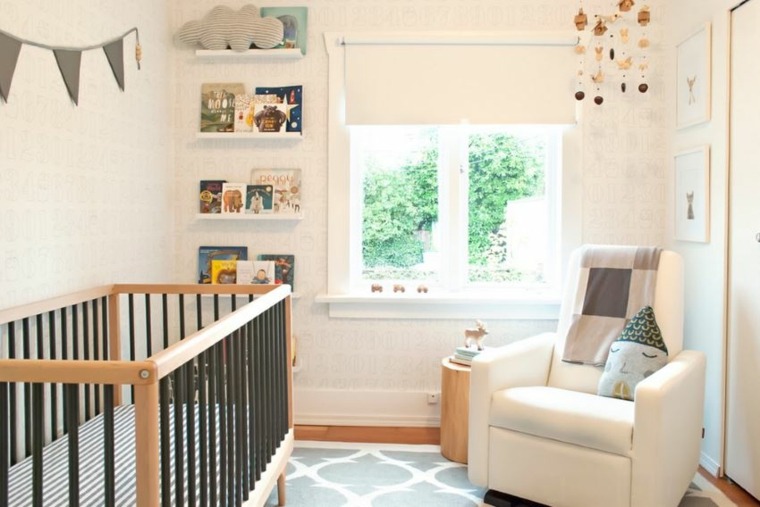 intérieur chambre bébé moderne lit fauteuil design tapis de sol 
