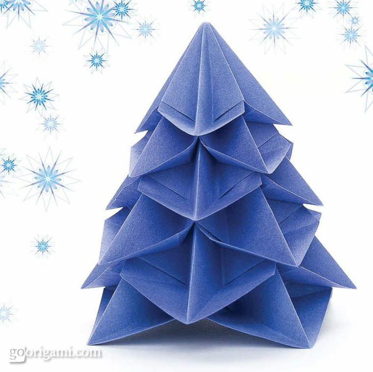 déco enfant idée origami bricolage en papier sapin de noël papier bleu
