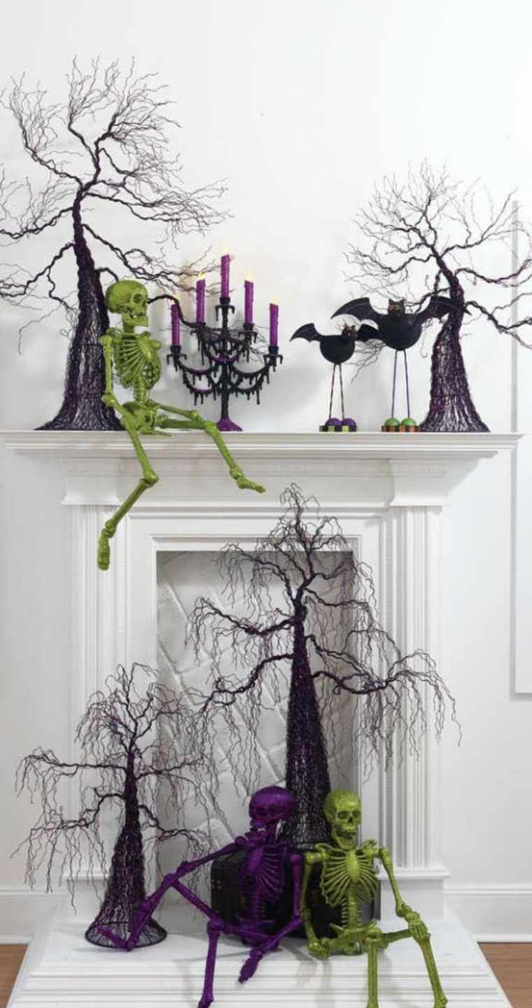 décoration halloween skeletons idée cheminée déco bougie