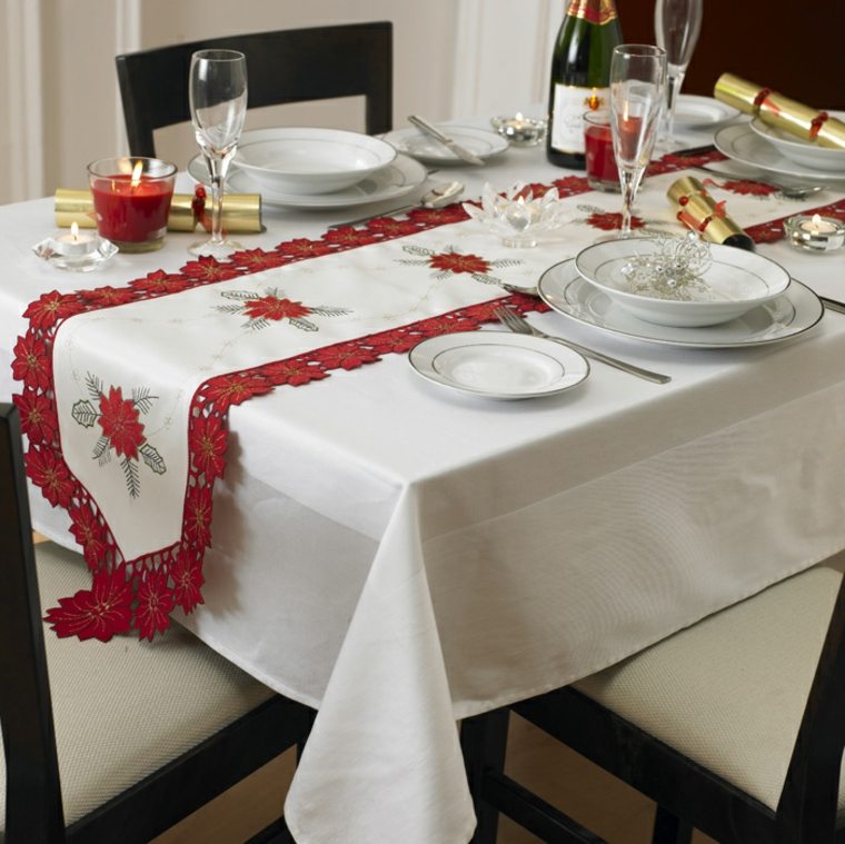 décorations Noël chemins table blanc