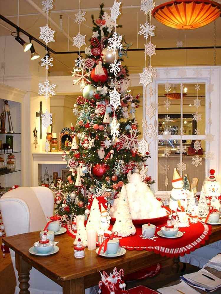 decoration table Noël blanc rouge