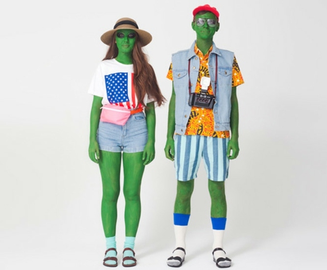 déguisement halloween originale idée touriste vert fête costume