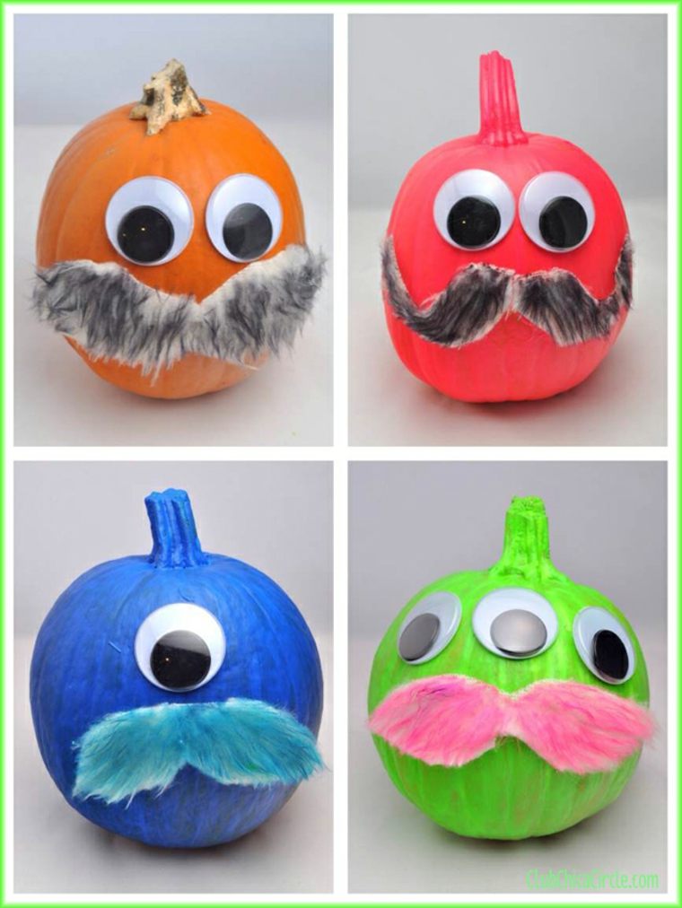déco citrouille moustache yeux idée marrant originale Citrouille Halloween décoration