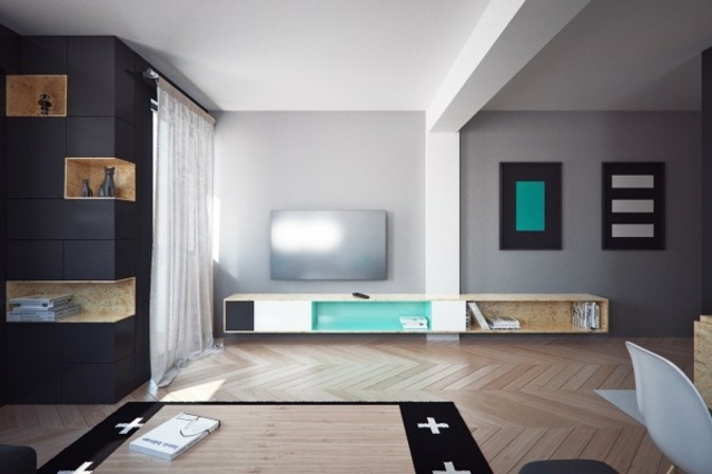 petit appartement idée aménagement meuble en bois déco mur idée table enbois