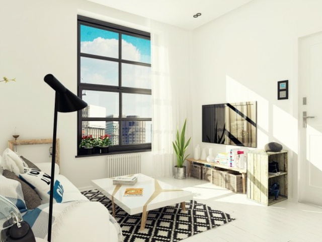 aménager un petit appartement idée petit espace idée tapis de sol noir et blanc table basse 