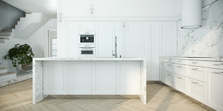 déco blanc cuisine moderne marbre