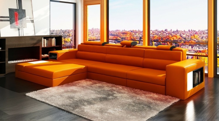 canapé orange design moderne elegant