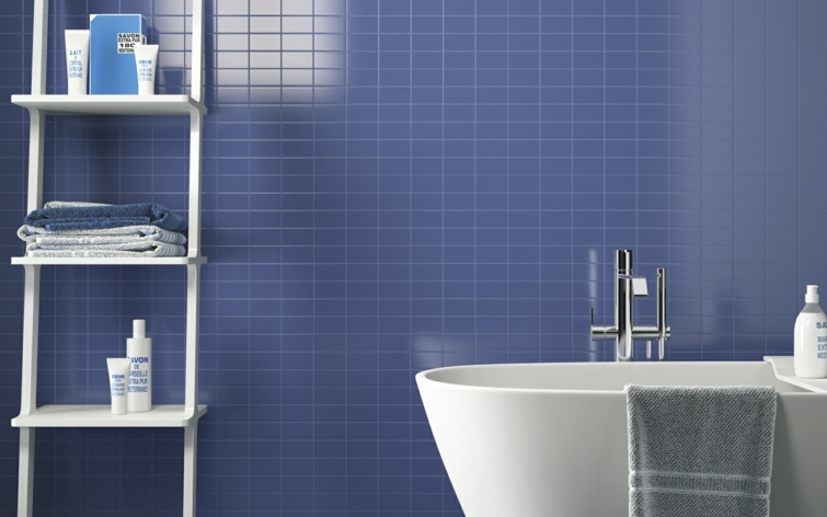 carrelage bleu salle de bain design minimaliste