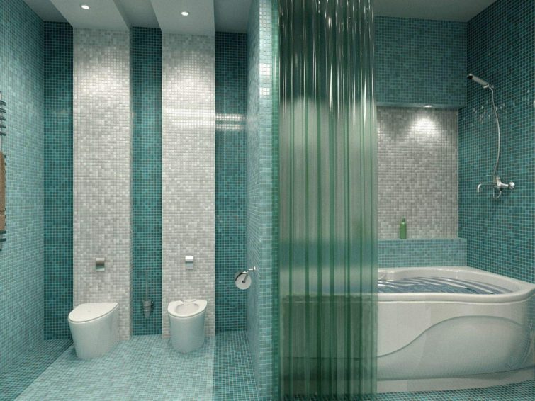 carrelage bleu salle de bain elegante