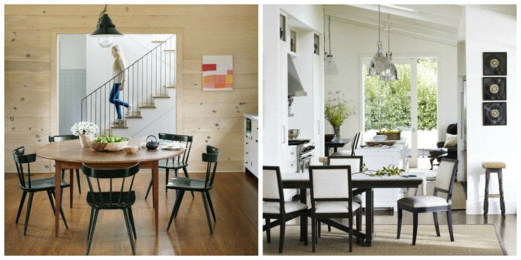 coin repas cuisine style minimaliste table en bois design chaise déco luminaire suspension 