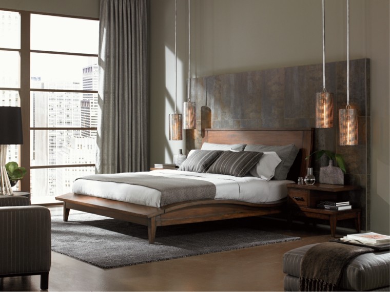 chambre grise lit design bois