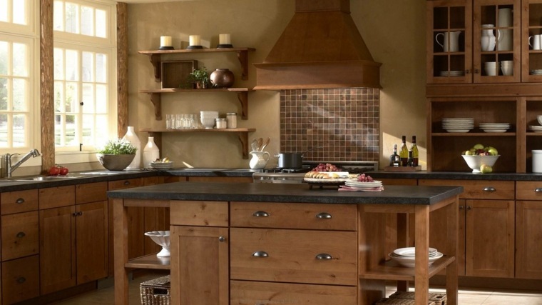 cuisine ancienne bois hotte aspirante style italien design étagères bois mobilier