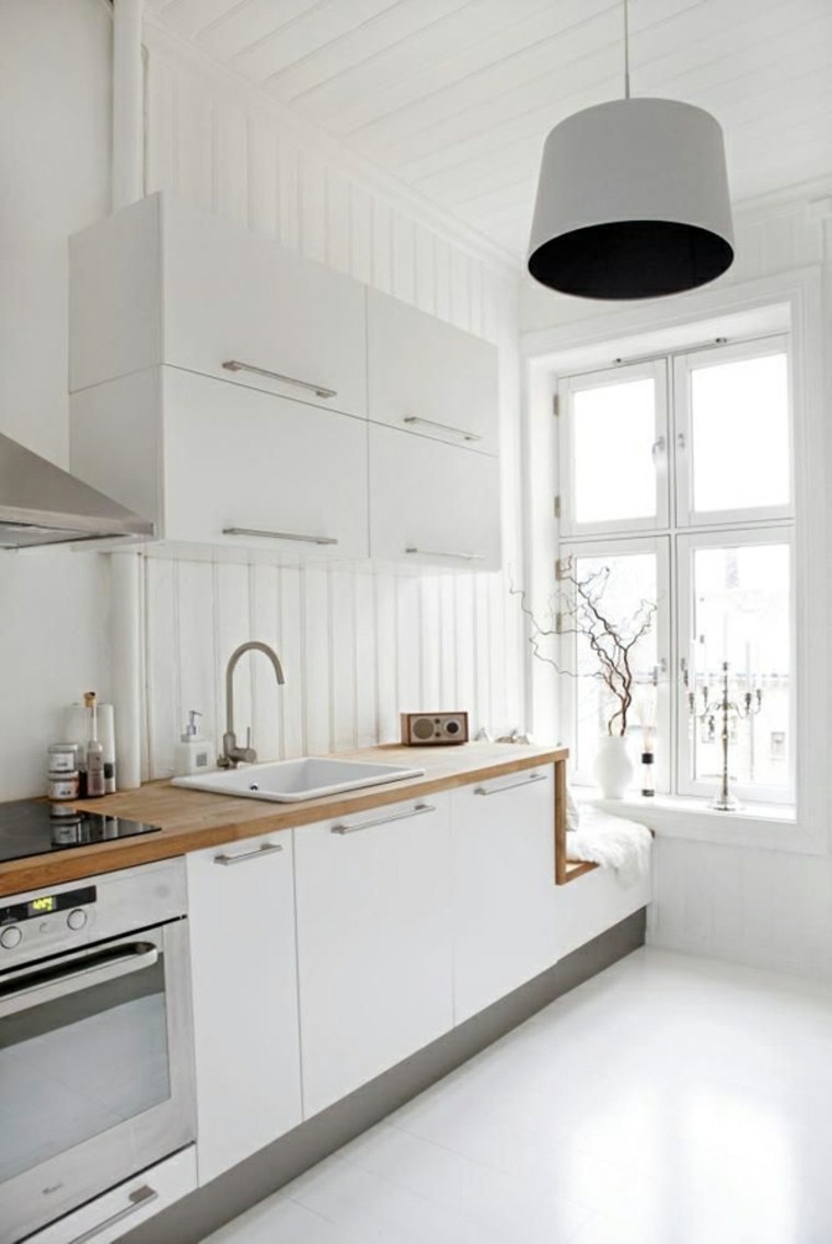 cuisine design nordique luminaire suspension mobilier en bois mur 