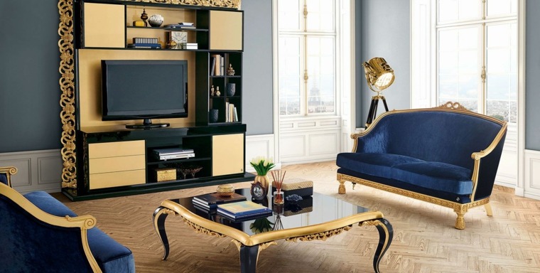déco baroque salon dore bleu