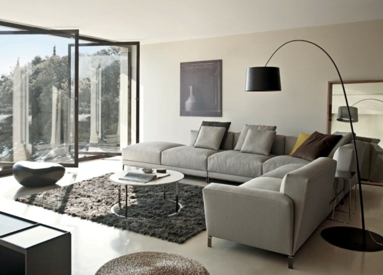decoration moderne salon canapés gris d'angle