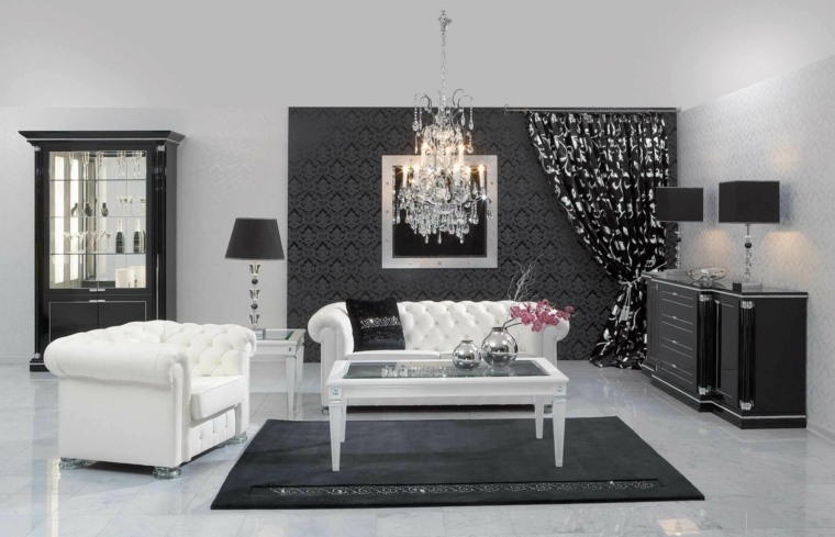 déco noir et blanc salon moderne éléments scintillants