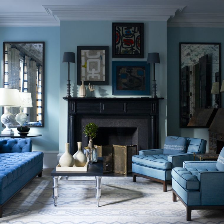 designer céléèbre moderne design intérieur salon bleu fauteuil steven-gambrel