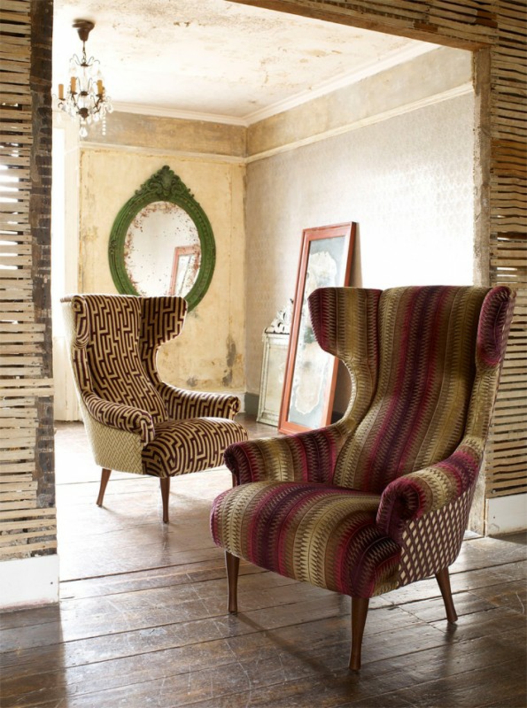fauteuil vintage design d'intérieur art déco miroir luminaire suspension design cadre bois parquet