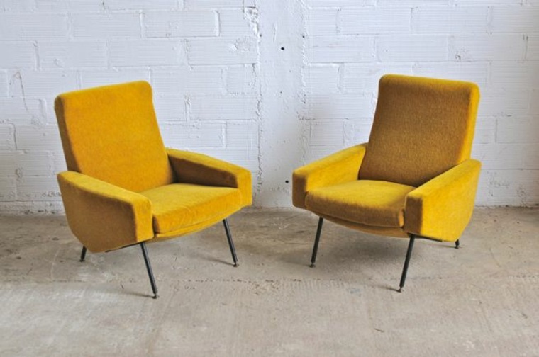 fauteuil vintage art déco jaune idée aménagement salon moderne