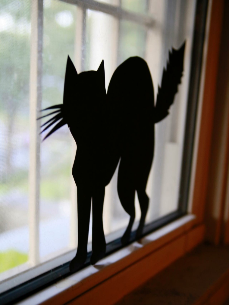 décoration halloween pas cher papier fenêtre chat noir papier déco pas cher