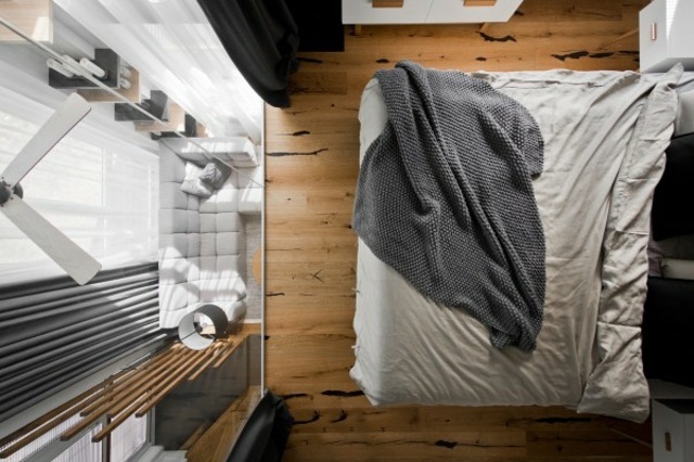 chambre à coucher loft design idée aménagement parquet bois déco
