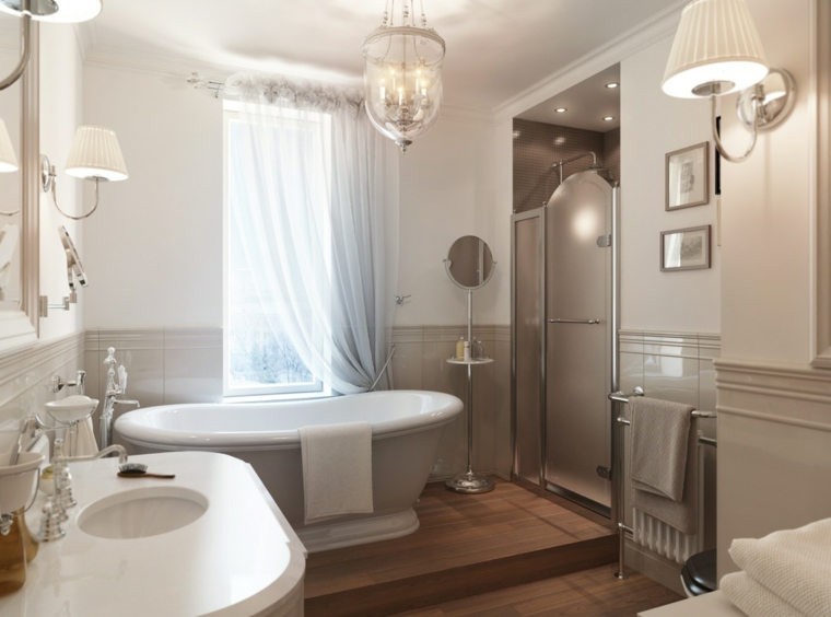 salle de bain moderne baignoire idée miroir luminaire suspension design