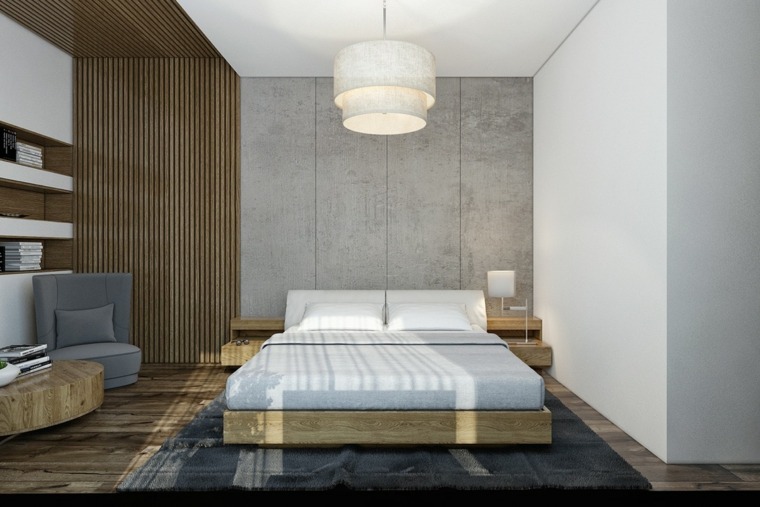 intérieur moderne design idée chambre à coucher mur bois texture pierre