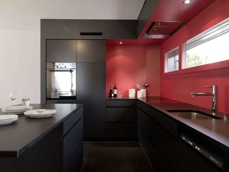 couleur de cuisine minimaliste noir rouge