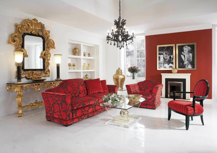 sejour rouge miroirs baroques