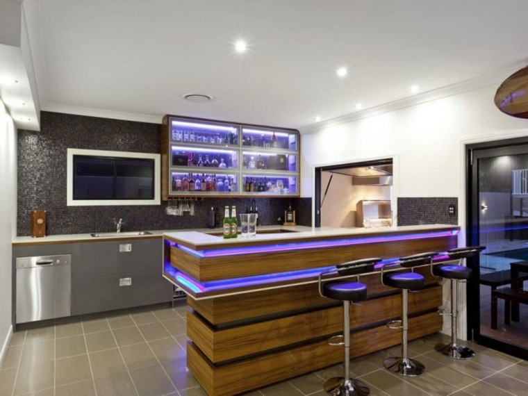 cuisine avec bar design lumineux moderne tabouret meubles aménagement