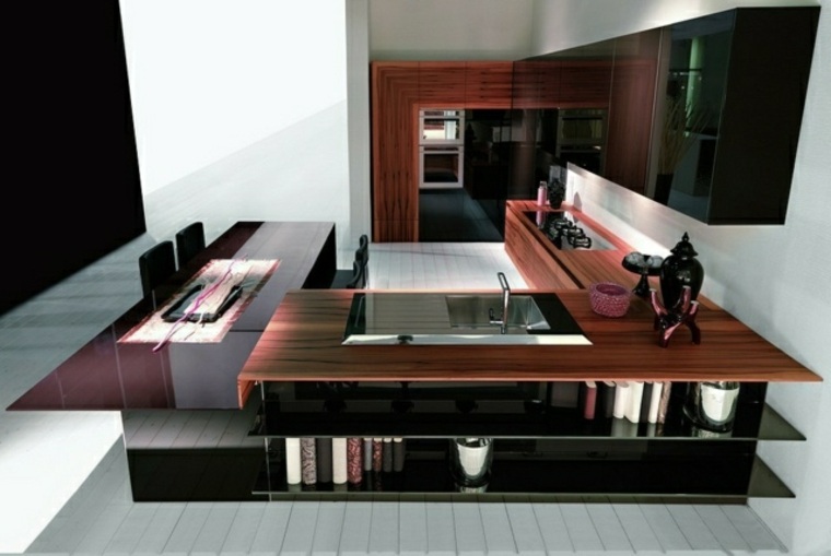 grande cuisine ouverte design bar bois moderne idée rangement déco moderne