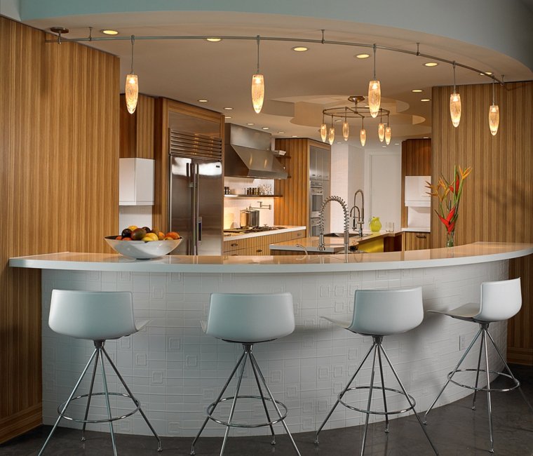 luminaire cuisine îlot ouverte bar tabouret design aménagement moderne 