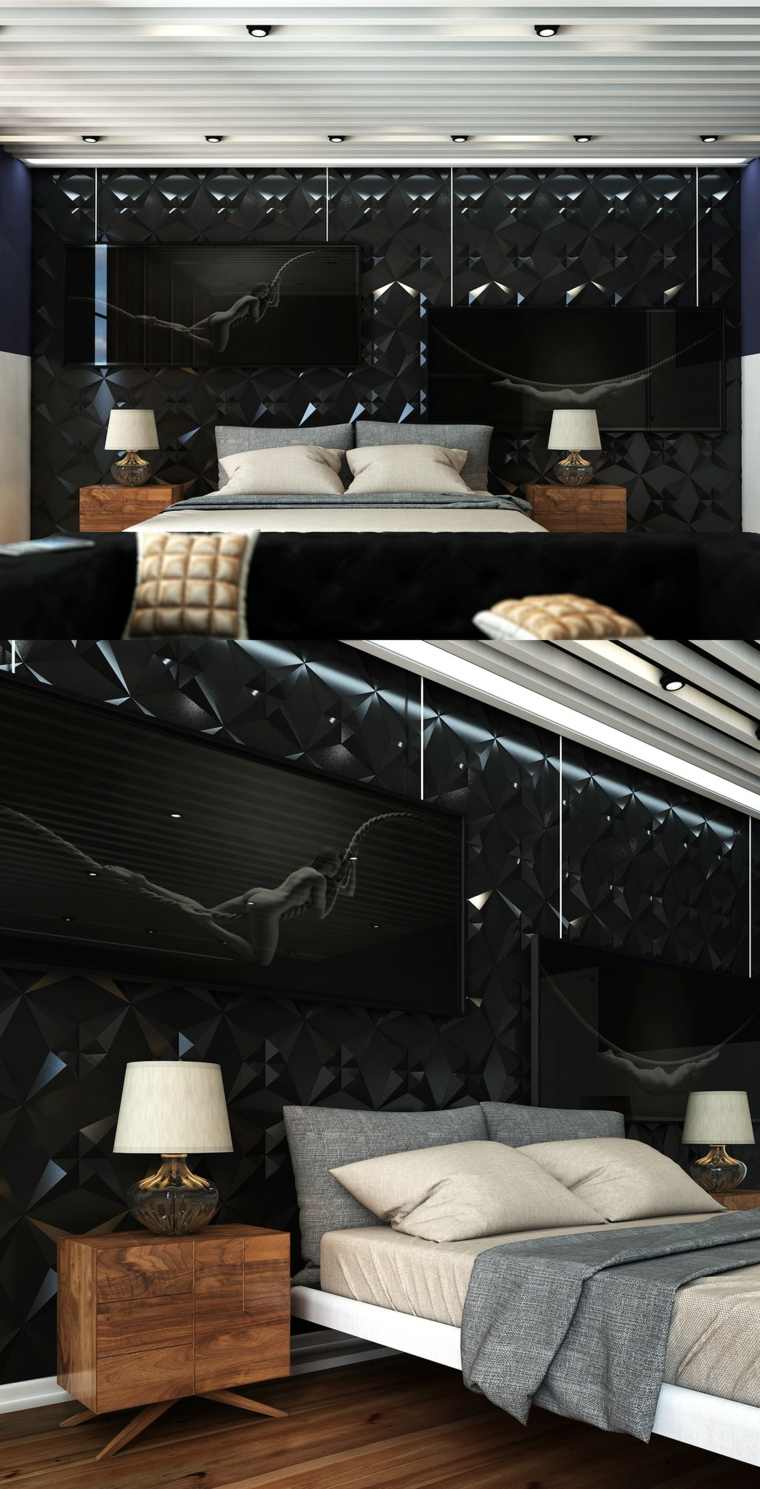 habillage mur texture idée noir 3D chambre à coucher nurlan sultani