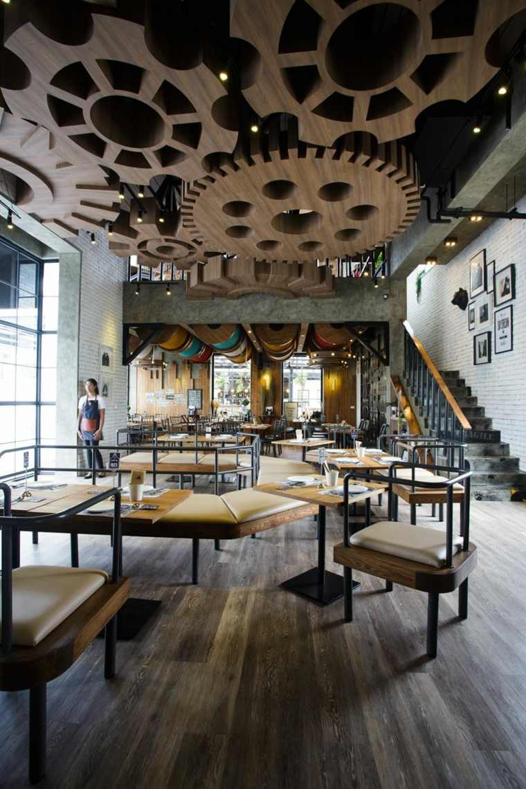 faux plafond design bois idée restaurant moderne intérieur villa de bear restaurant bangkok