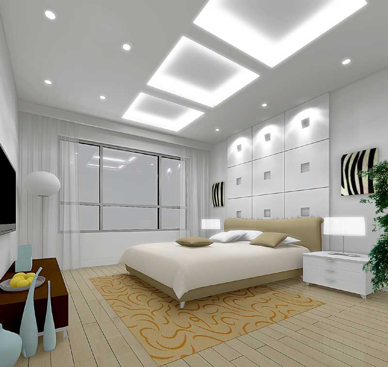 faux plafond lumineux design chambre à coucher idée tapis de sol