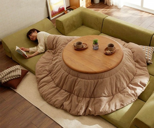 confort moelleux hiver idée table japonaise kotatsu design futon