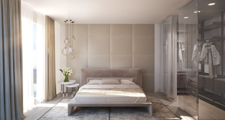 design moderne intérieur habillage mur chambre à coucher matelassé tête de lit