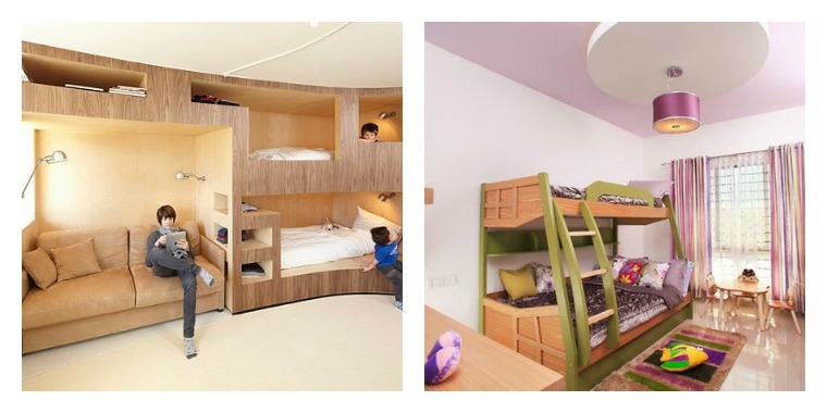lit mezzanine deux places chambre enfant idée aménagement chambre enfant gain de place