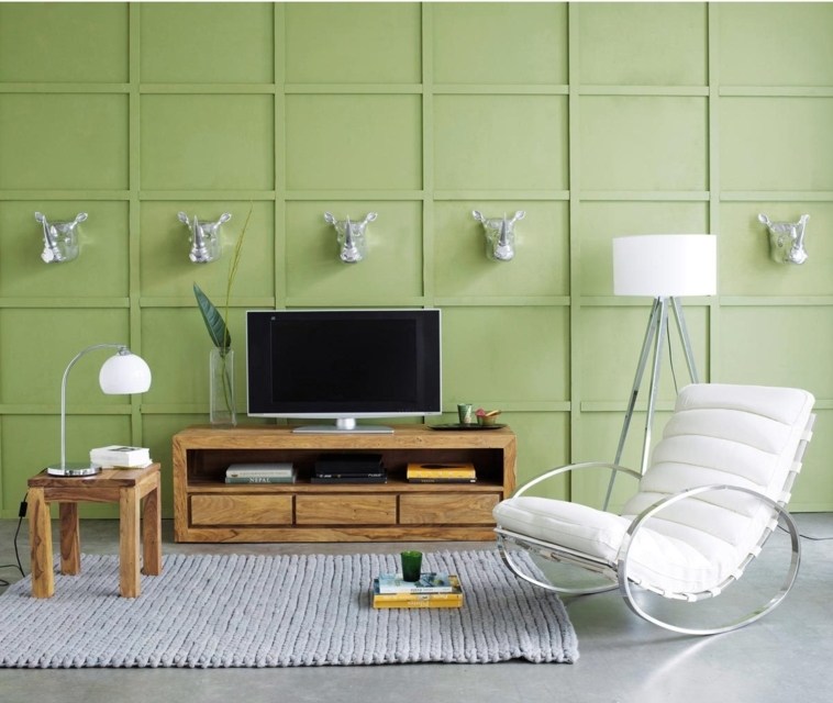 meuble tv design bois étagères rangement fauteuil blanc maisons du monde