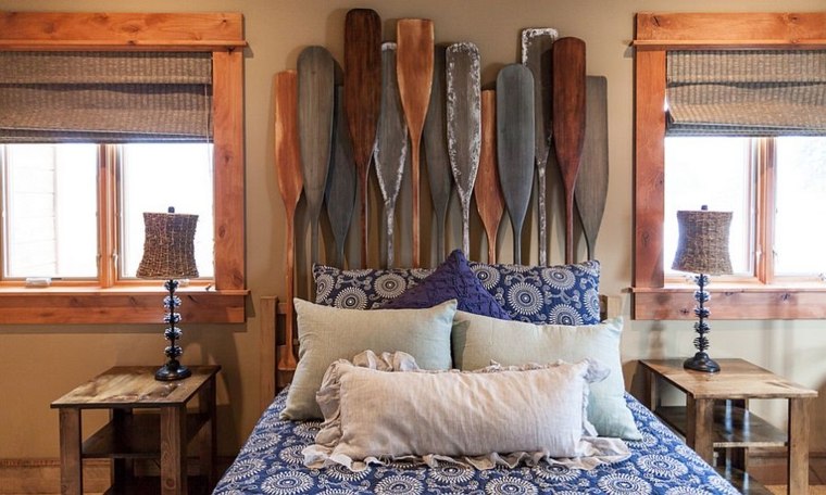 tête de lit originale bois design idée déco diy chambre à coucher moderne 